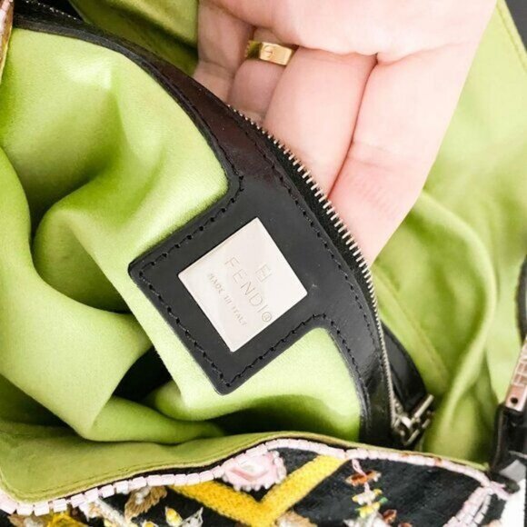 Authentic FENDI Mamma Baguette Beaded Fringe Mirror Shoulder Bag Bucket Hand Bag - Picture 16 of 16